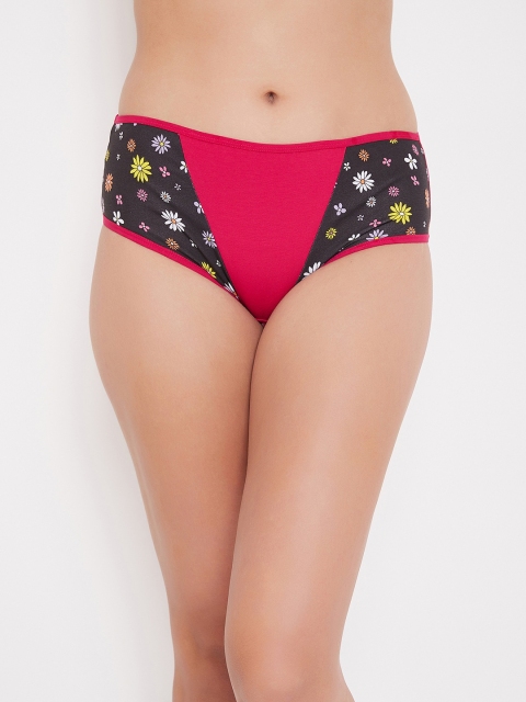 Clovia Women Pink & Black Floral Printed Hipster Briefs PN3426X14