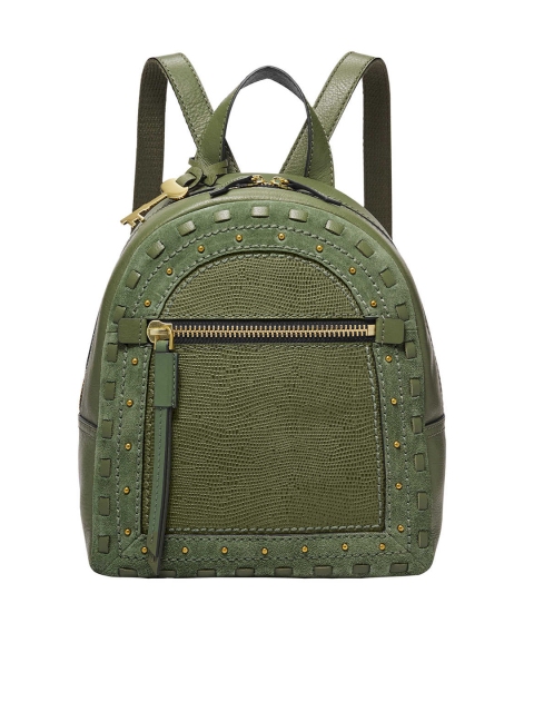 Fossil Women Green & Gold-Toned Leather Backpack