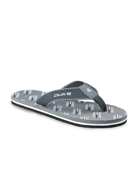 Duke Men Grey & White Printed Thong Flip-Flops