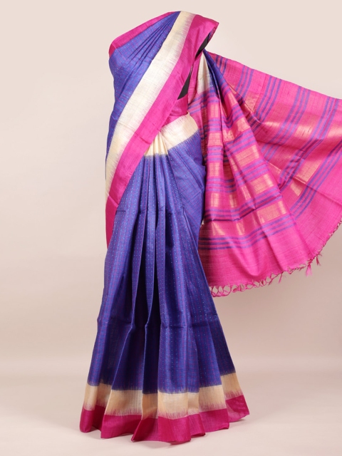 Pothys Blue & Pink Pure Silk Solid Saree