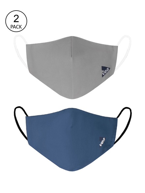 VEA Unisex Pack Of 2 Solid 3-Ply Cotton Reusable 5-Layered Protective Outdoor Masks, Grey