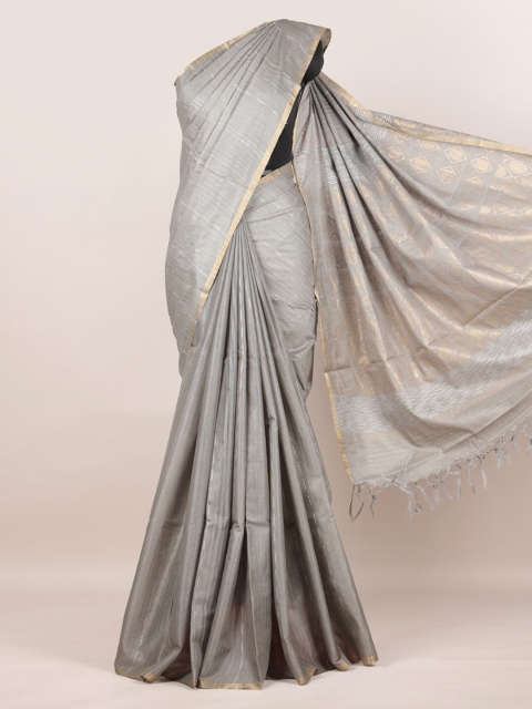 Pothys Grey Pure Silk Woven Design Tussar Saree