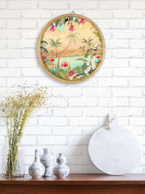 India Circus by Krsnaa Mehta Yellow & Green Printed Wooden Oriental Jibe Decor Plate