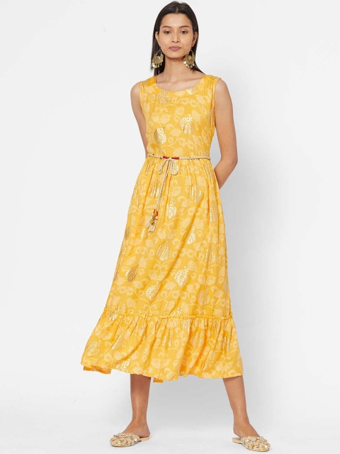 ZOLA Yellow Floral Midi Dress
