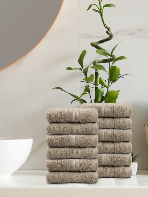 Trident Set Of 12 Beige 500 GSM Pure Cotton Face Towels