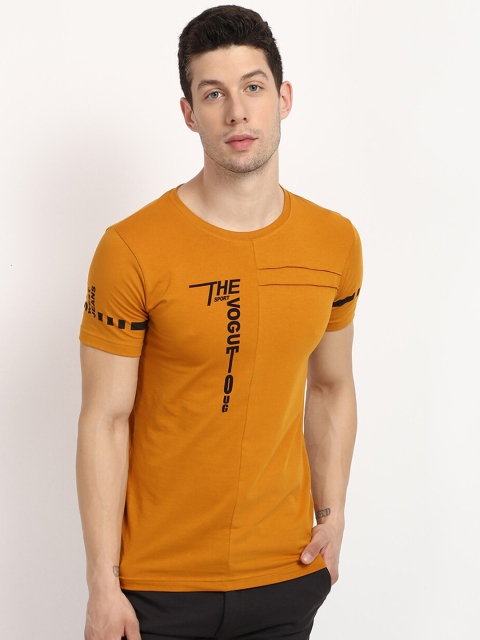 V2 Value & Variety Men Mustard Yellow Typography Printed T-shirt