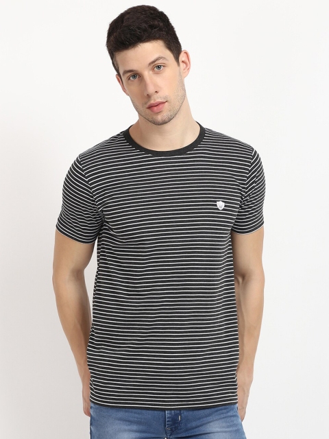 V2 Value & Variety Men Grey & White Striped T-shirt