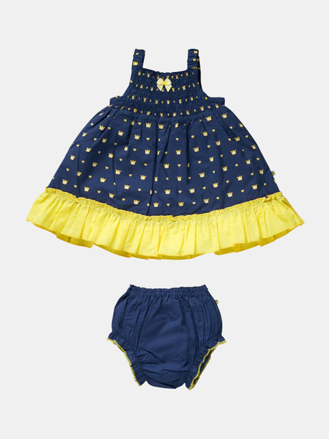 Pranava Navy Blue & Yellow A-Line Dress 
Pranava Navy Blue & Yellow A-Line Dress