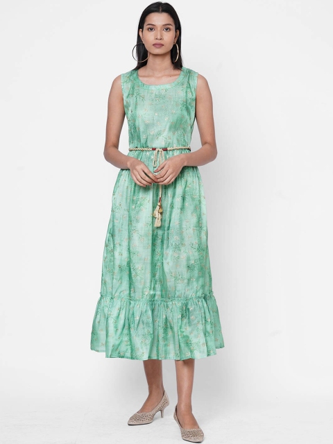 ZOLA Green Floral A-Line Midi Dress