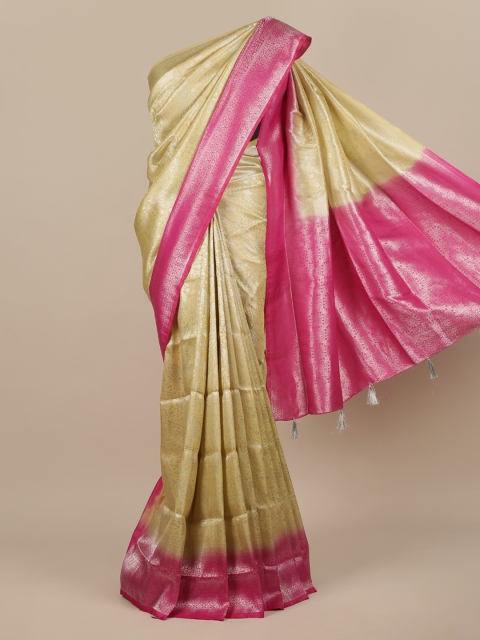 Pothys Cream-Coloured & Pink Woven Design Zari Jute Silk Saree