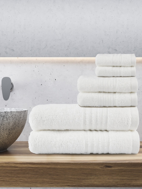 Trident Set Of 6 White Solid 100% Cotton 550 GSM Towel Set