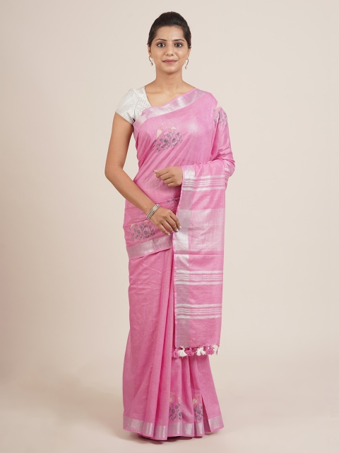 Pothys Pink Printed Pure Linen Saree