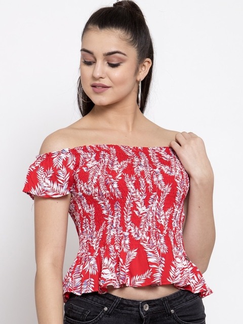 Global Republic Red Off-Shoulder Bardot Crop Top