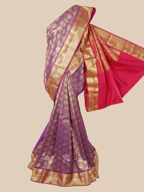 Pothys Purple & Gold-Toned Ethnic Motifs Zari Pure Silk Kanjeevaram Saree