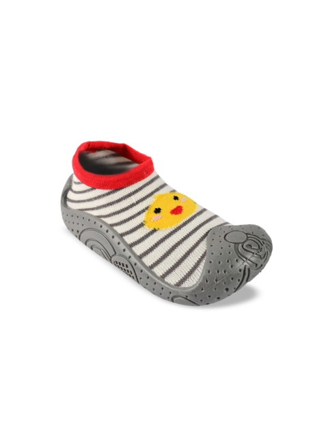 Yellow Bee Infants Kids Grey & White Striped Anti Skid Booties