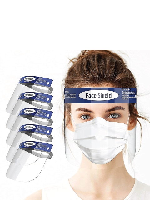 HAMMER Unisex Set Of 5 White & Blue Solid 300 Microns Face Shields