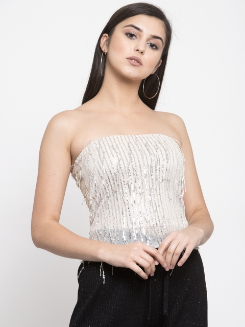Global Republic Gold-Toned Embellished Tube Crop Top