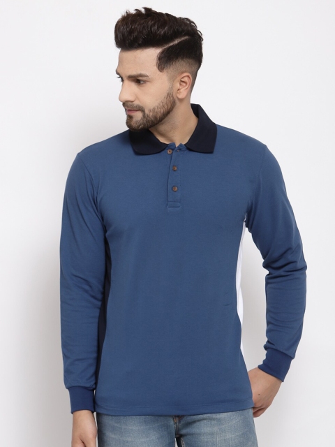 Kalt Men Blue Solid Polo Collar T-shirt