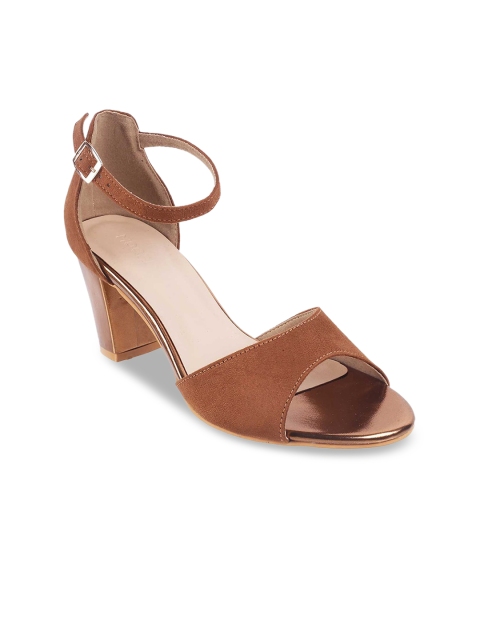 Mochi Women Tan Brown Solid Block Heels