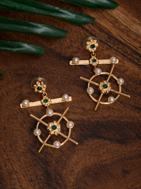 INDYA Green Contemporary Drop Earrings