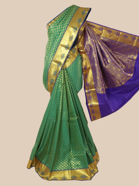 Pothys Green & Blue Ethnic Motifs Zari Pure Silk Kanjeevaram Saree