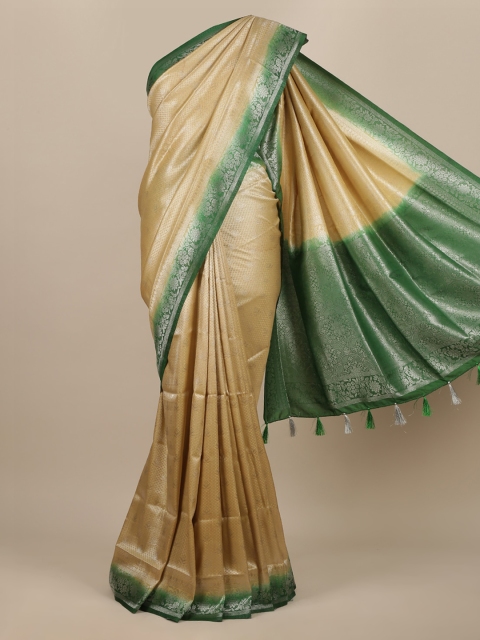 Pothys Gold-Toned & Green Woven Design Jute Silk Saree