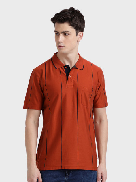ColorPlus Men Rust Orange Striped Polo Collar T-shirt
ColorPlus Men Rust Orange Striped Polo Collar T-shirt