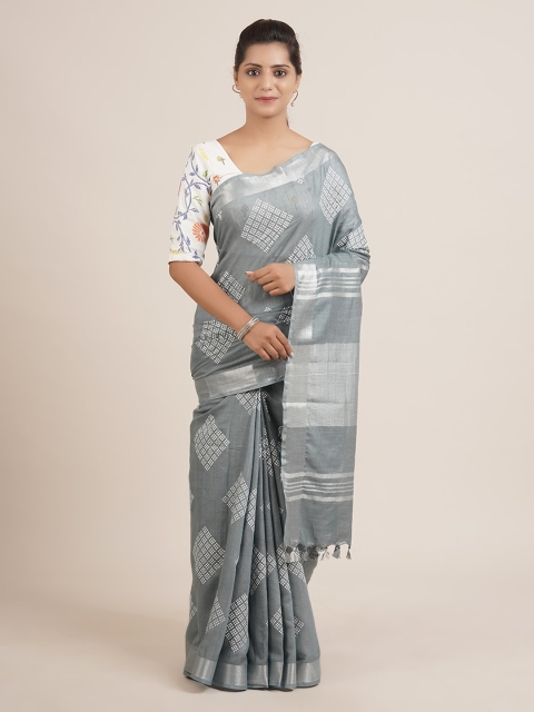 Pothys Grey Linen Blend Saree