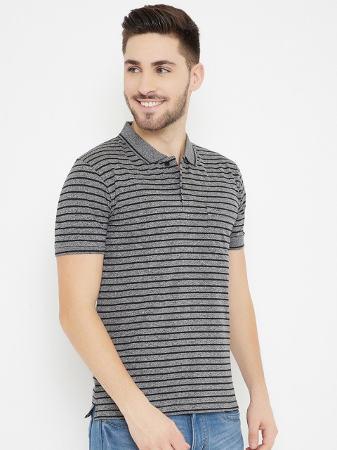 Okane Men Grey Striped Polo Collar T-shirt
