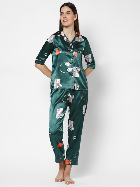 Sweet Dreams Women Green & Pink Printed Night Suit