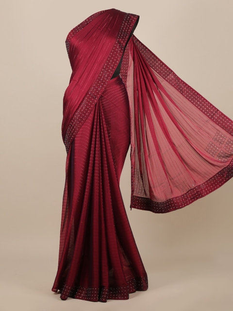 Pothys Maroon Striped Beads and Stones Saree