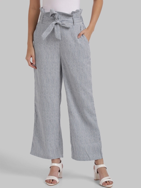 Parx Women Blue Striped Parallel Trousers Parallel Trousers