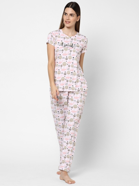 Sweet Dreams Women Pink & White Printed Night Suit