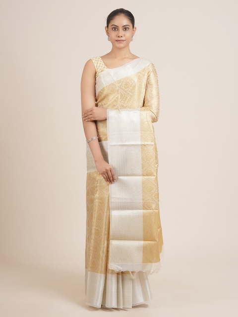 Pothys Gold-Toned & Silver-Toned Ethnic Motifs Zari Tissue Saree