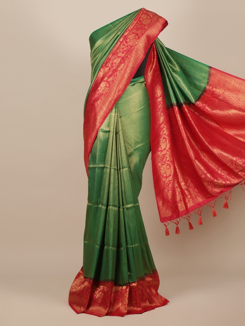 Pothys Green & Red Woven Design Jute Silk Saree