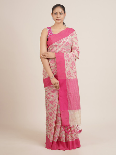 Pothys Cream-Coloured Woven Design Linen Blend Saree 
Pothys Cream-Coloured Woven Design Linen Blend Saree