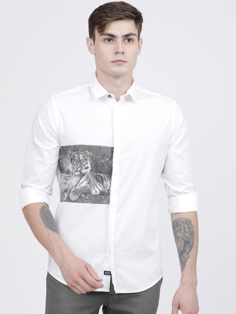 The Indian Garage Co Men White Slim Fit Printed Casual Shirt
