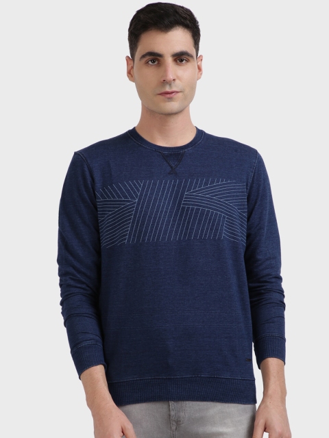 ColorPlus Men Blue Printed Cotton Sweatshirt