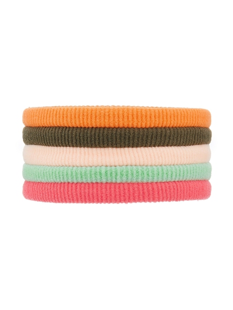 Accessorize Women Pink & Orange Set of 5 Ponytail Holders