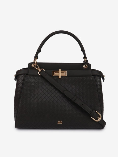 LYN Black Woven Design Textured Handheld Bag