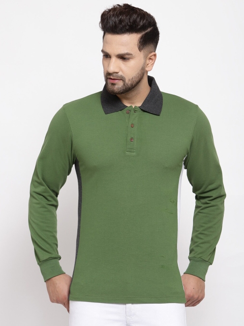 Kalt Men Green Solid Polo Collar T-shirt