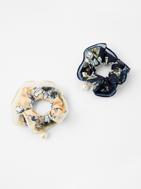 Accessorize Women White & Navy Blue Set of 2 Ponytail Holders