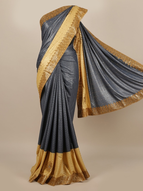 Pothys Grey & Yellow Embellished Jute Silk Saree