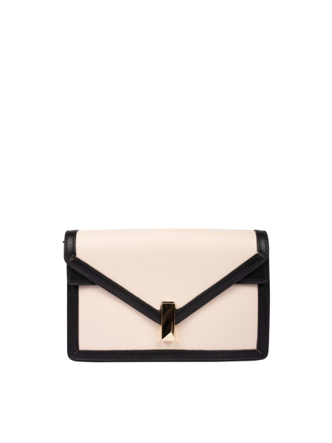 HEATWAVE Off White & Black Envelope Clutch, Cream