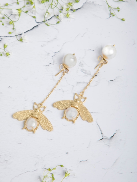 INDYA Gold-Toned Contemporary Drop Earrings