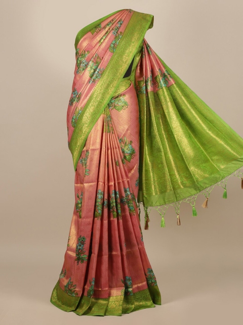 Pothys Pink & Green Woven Design Jute Silk Saree