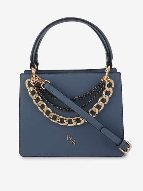 LYN Blue Solid Embellished Handheld Bag