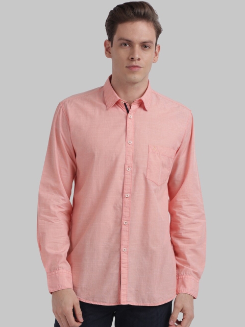Parx Men Orange Slim Fit Striped Casual Shirt