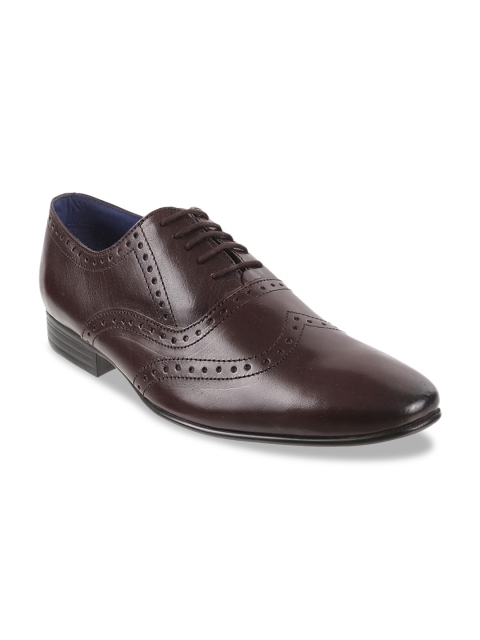 Metro Men Maroon Textured Formal Brogue Shoe