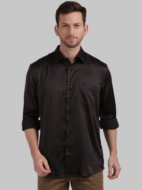 Parx Men Black Slim Fit Solid Casual Shirt